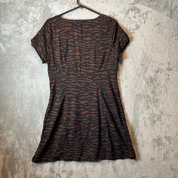 Madewell V-neck Mini Dress Women's Abstract Animal Size 10 Brown Black - Picture 5 of 7